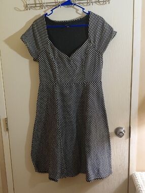 torrid Black & White Polka Dot V-Neck Fit-and-Flare Midi Dress
